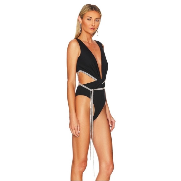 ‼️WOW🤩‼️ Yaura X Revolve Rema Bodysuit Tie Detail Black Size 8 US 6 NWT - Picture 8 of 10